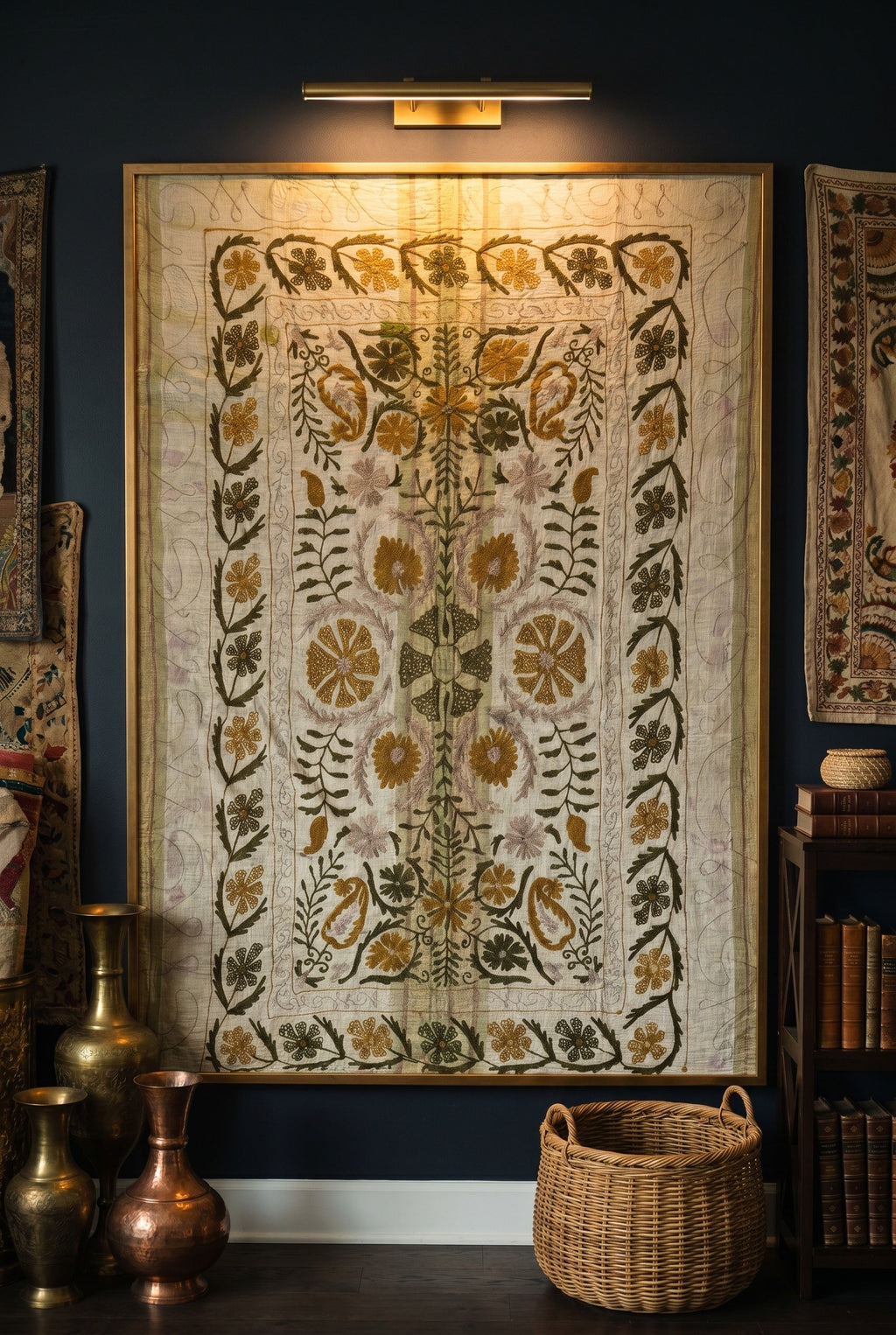 Heirloom Maple Luxury Vintage Suzani Kantha Throw - framed