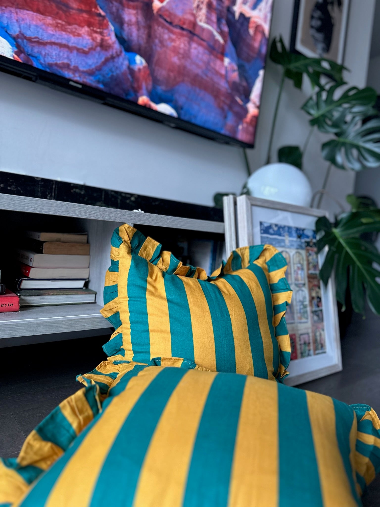 Meadow Mustard Bands Cushion Cover