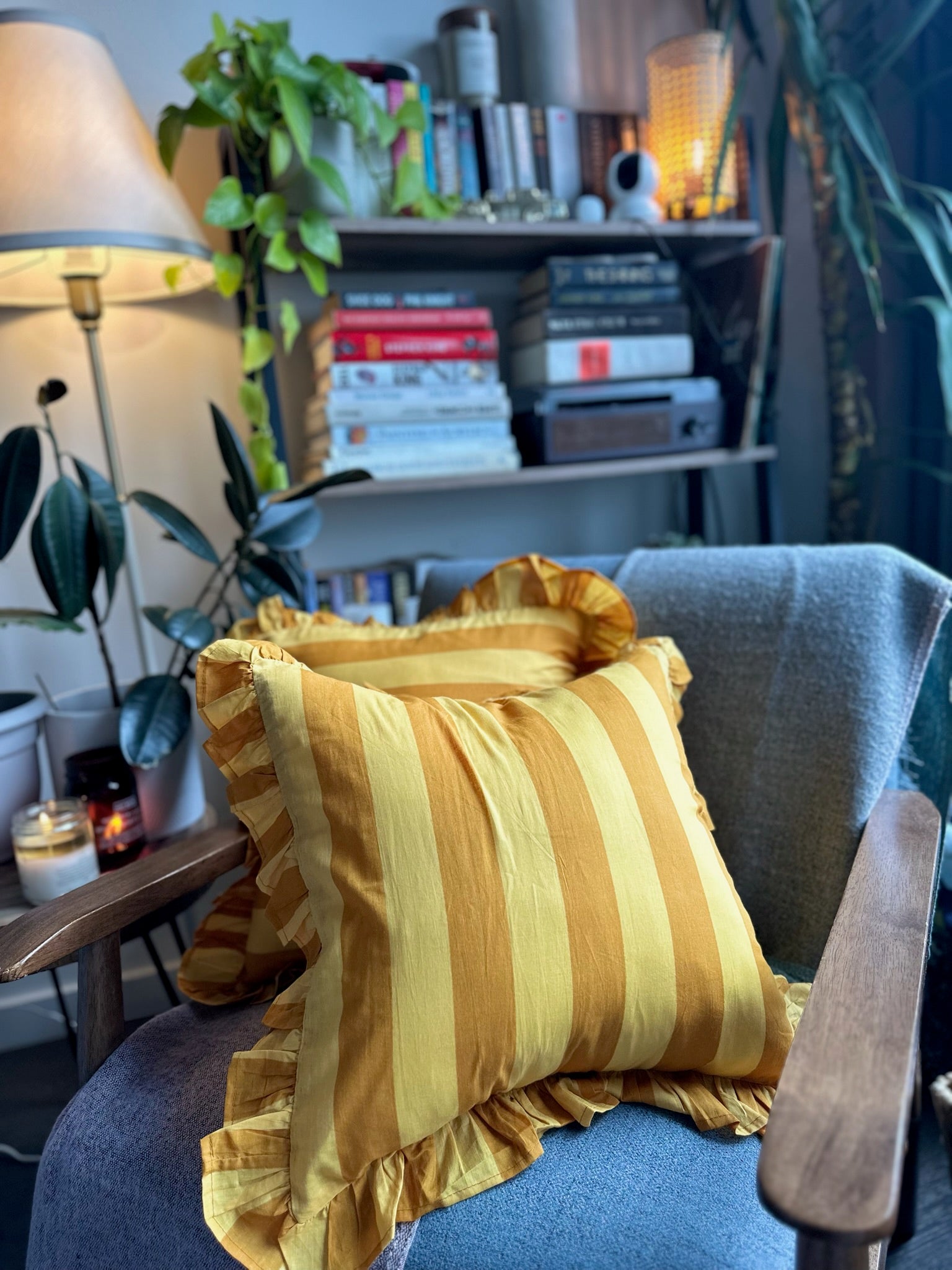 Mustard Meadow Lines Cushion Cover