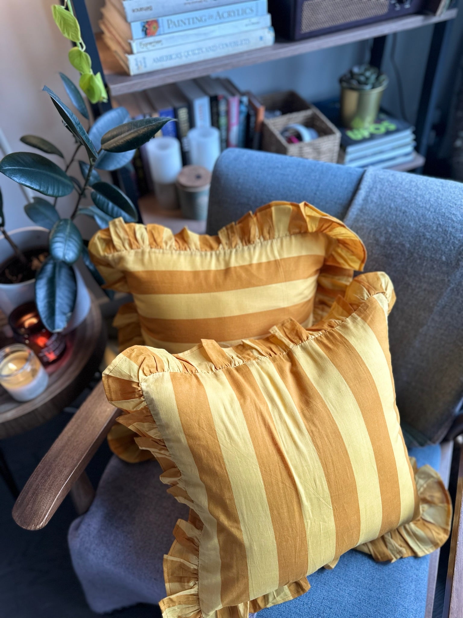 Mustard Meadow Lines Cushion Cover