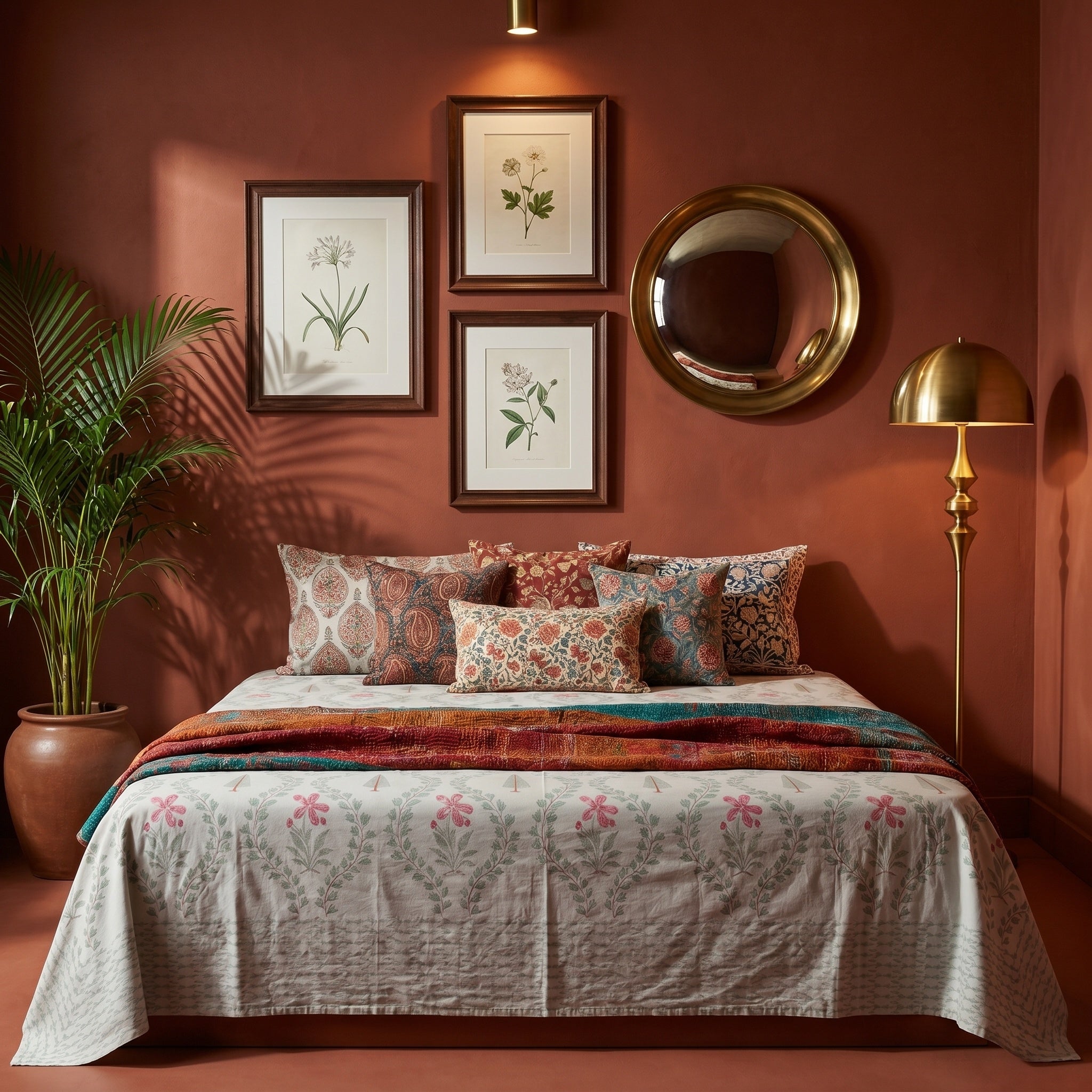 Radiant Bloom Hand Block Printed KING Bedsheet