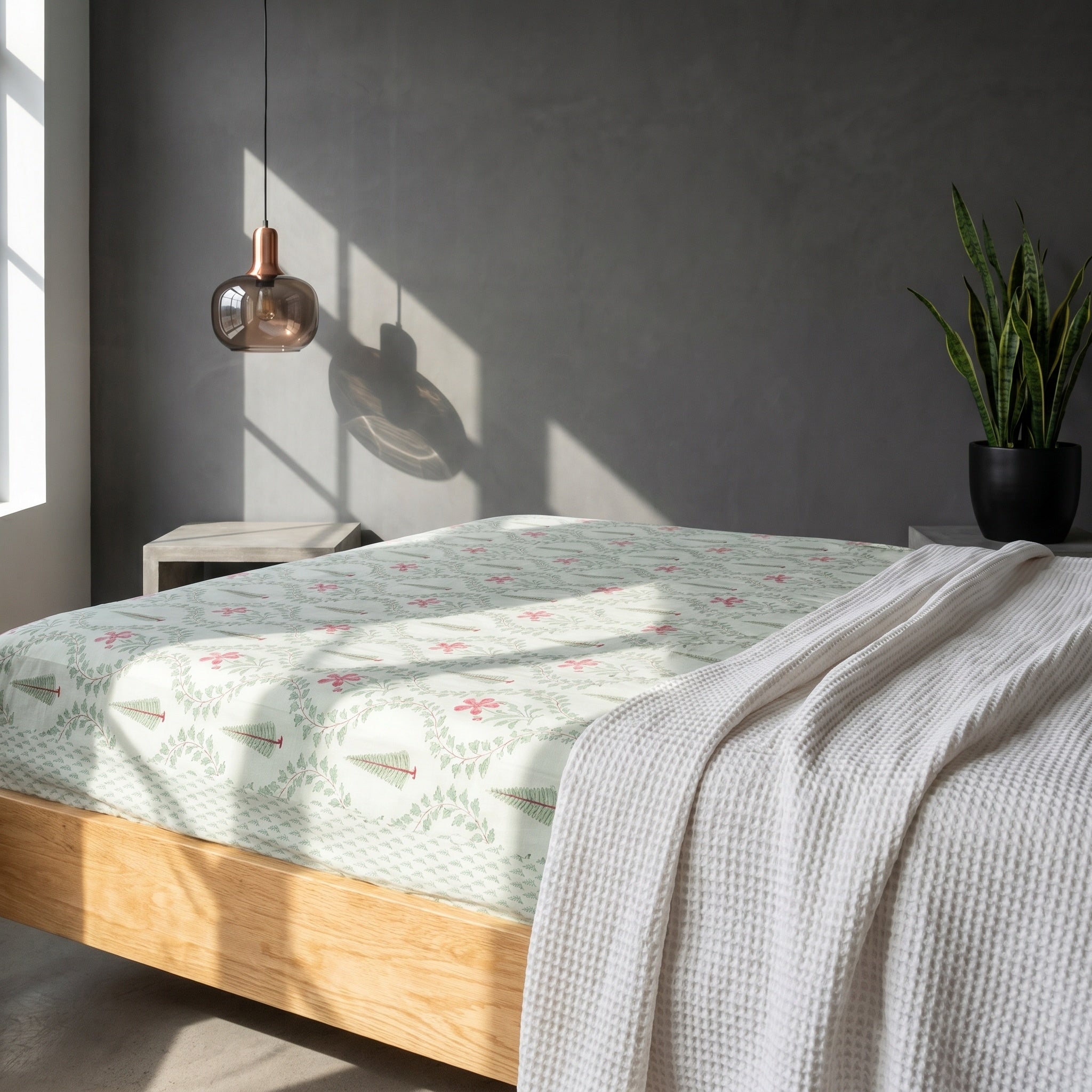 Radiant Bloom Hand Block Printed KING Bedsheet