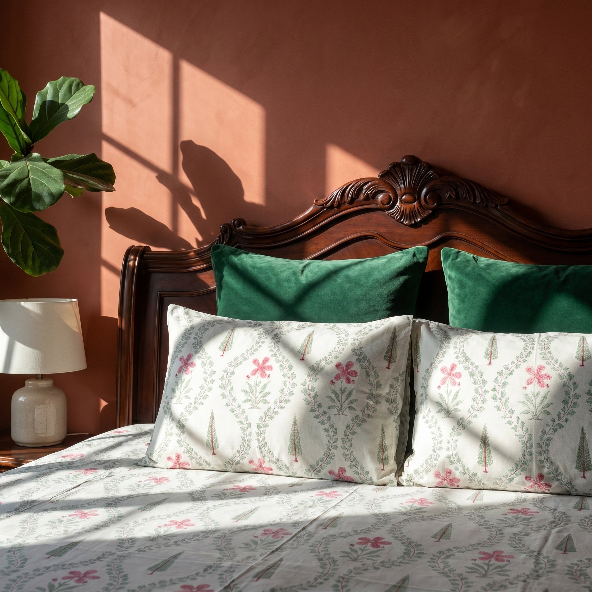 Radiant Bloom Hand Block Printed KING Bedsheet