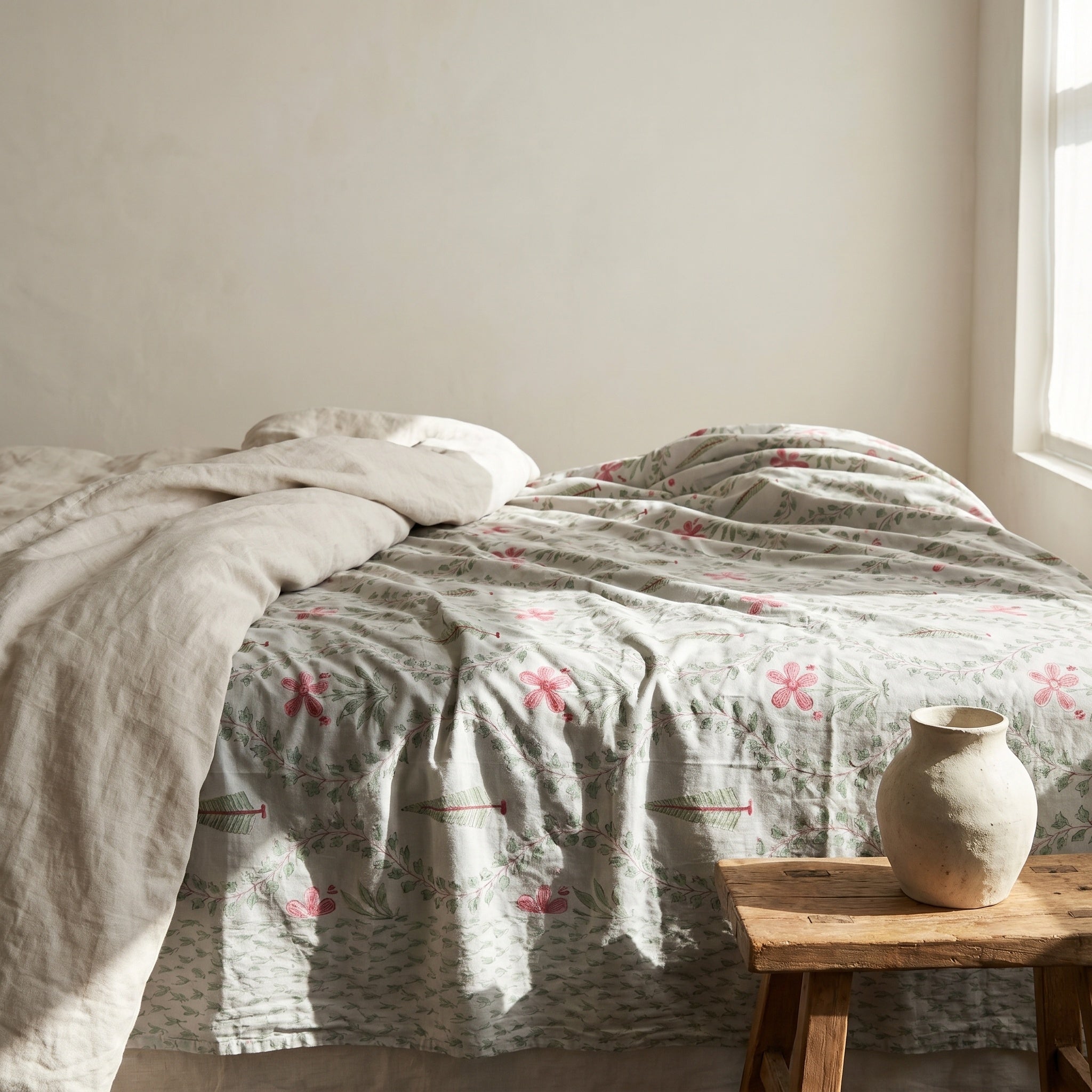 Radiant Bloom Hand Block Printed KING Bedsheet