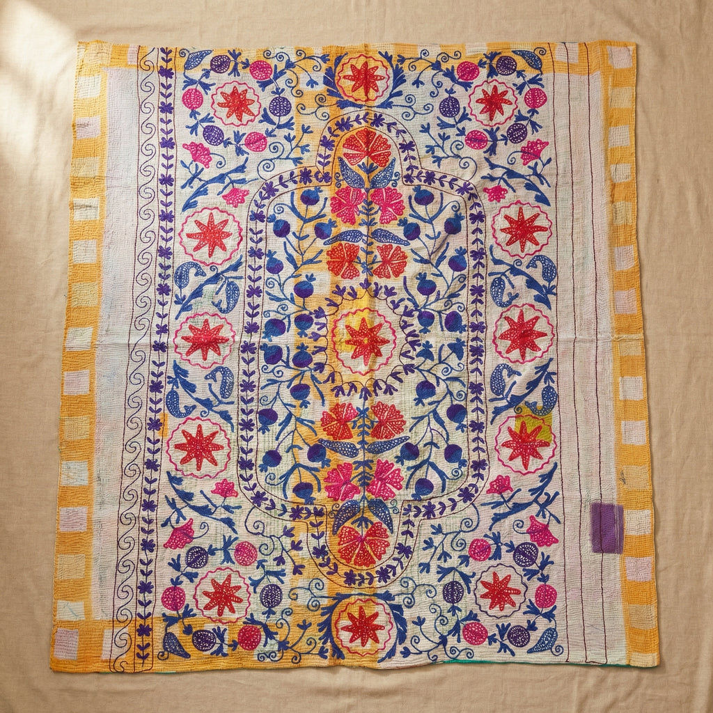Mystic River Luxury Vintage Suzani Kantha Throw