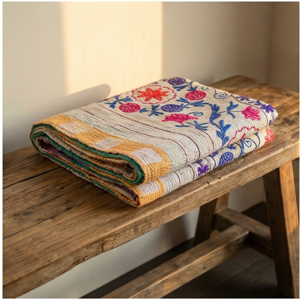 Mystic River Luxury Vintage Suzani Kantha Throw