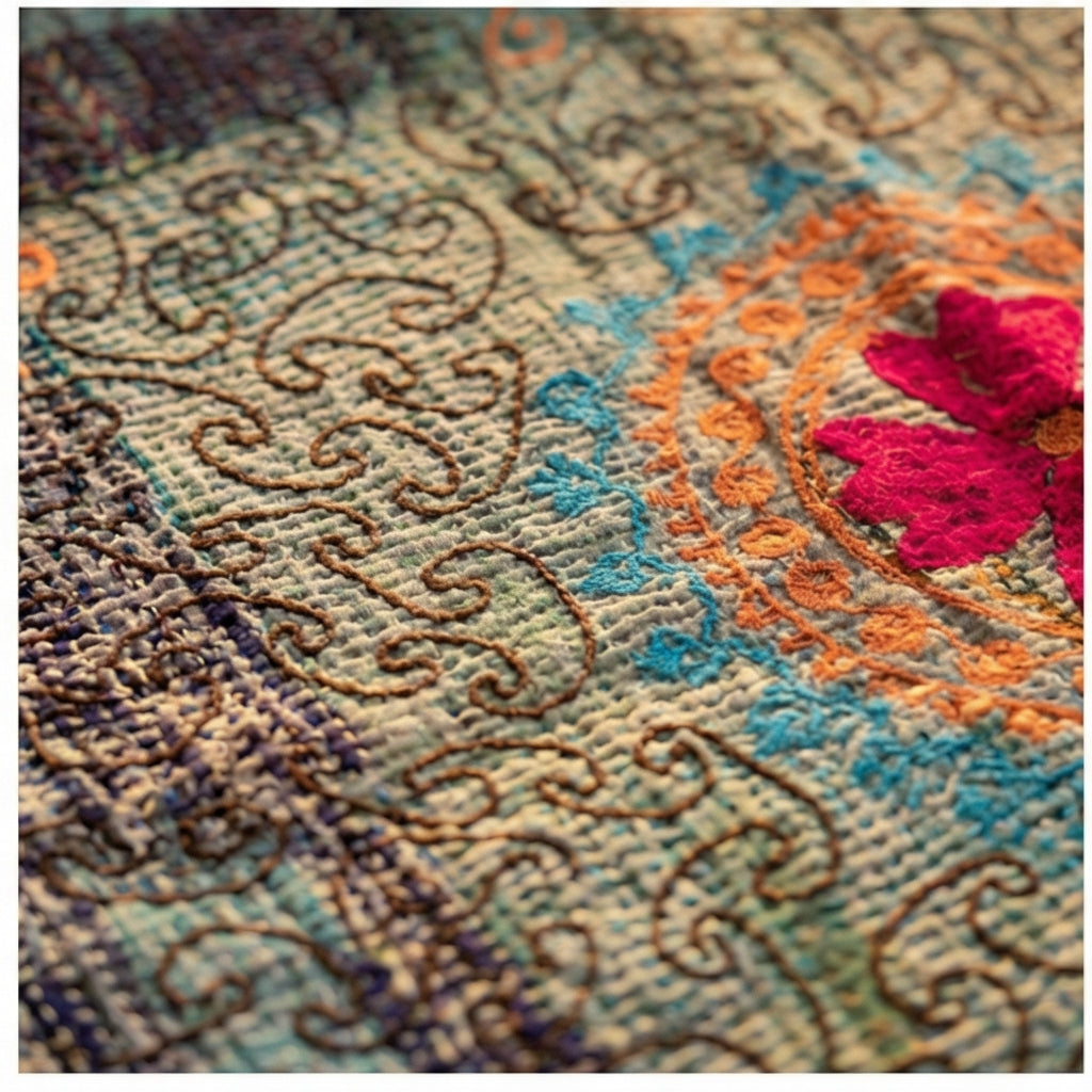 Eternal Bloom Luxury Vintage Suzani Kantha Throw