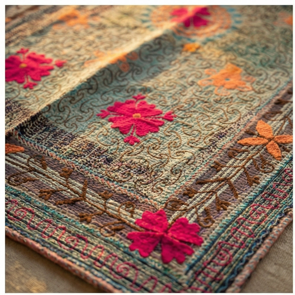 Eternal Bloom Luxury Vintage Suzani Kantha Throw