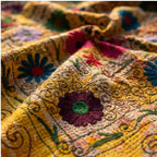 Golden Sunshine Luxury Vintage Suzani Kantha Throw Blanket