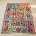 Blooming Cherry Luxury Vintage Suzani Kantha Throw Blanket