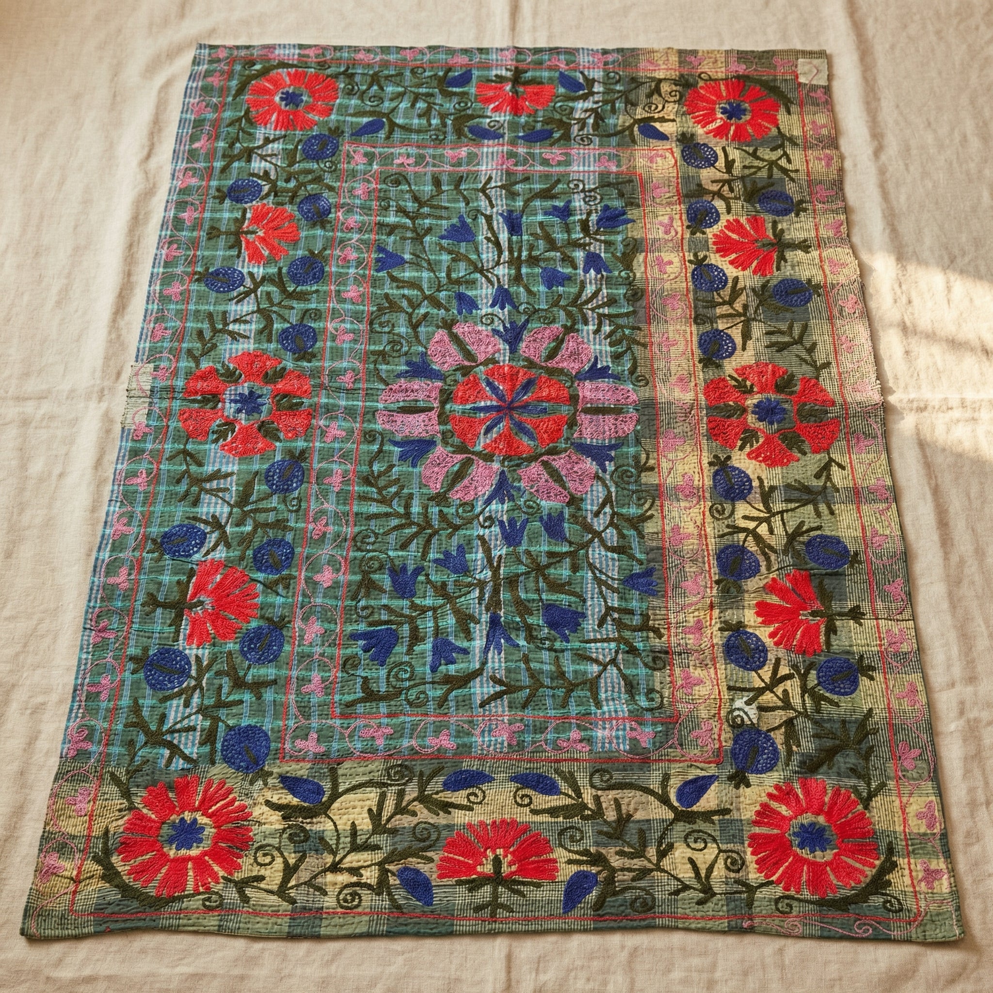 Morning Dew Luxury Vintage Suzani Kantha Throw