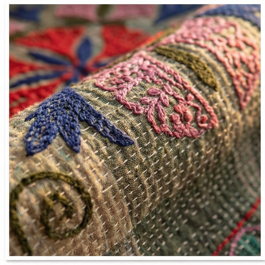 Morning Dew Luxury Vintage Suzani Kantha Throw