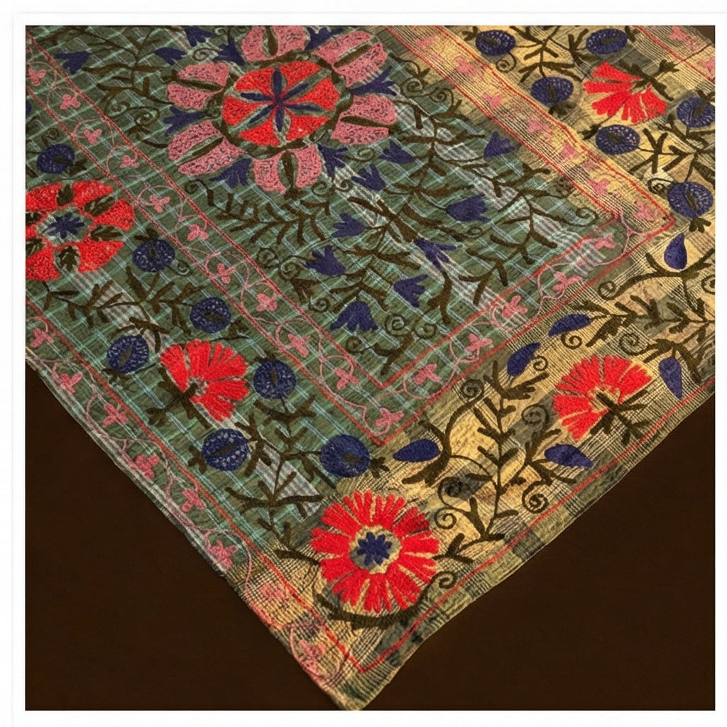 Morning Dew Luxury Vintage Suzani Kantha Throw