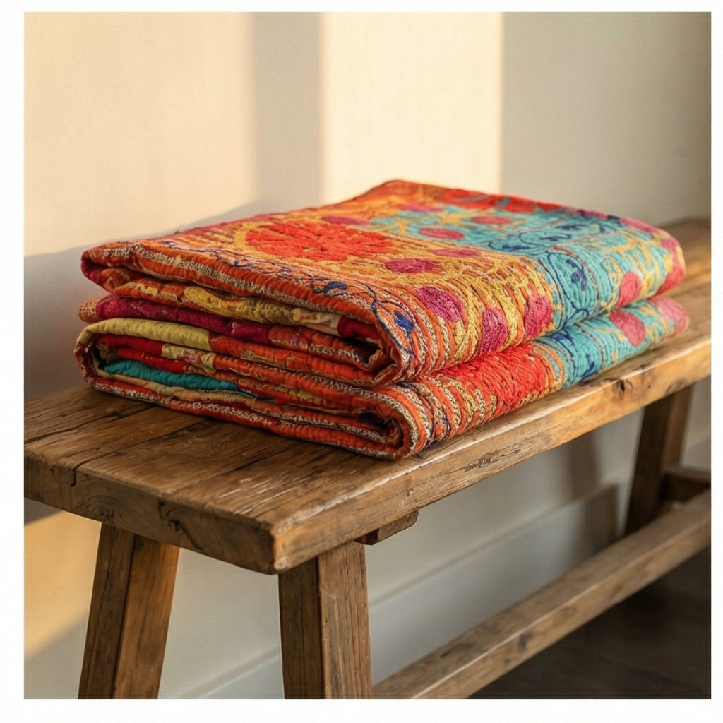 Ancient Echo Luxury Vintage Suzani Kantha Throw