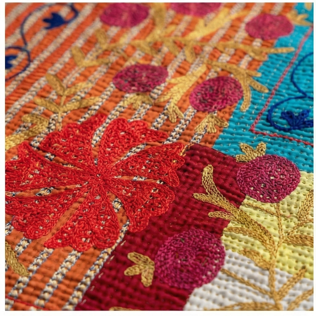 Ancient Echo Luxury Vintage Suzani Kantha Throw