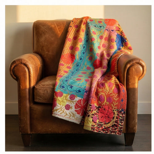Ancient Echo Luxury Vintage Suzani Kantha Throw