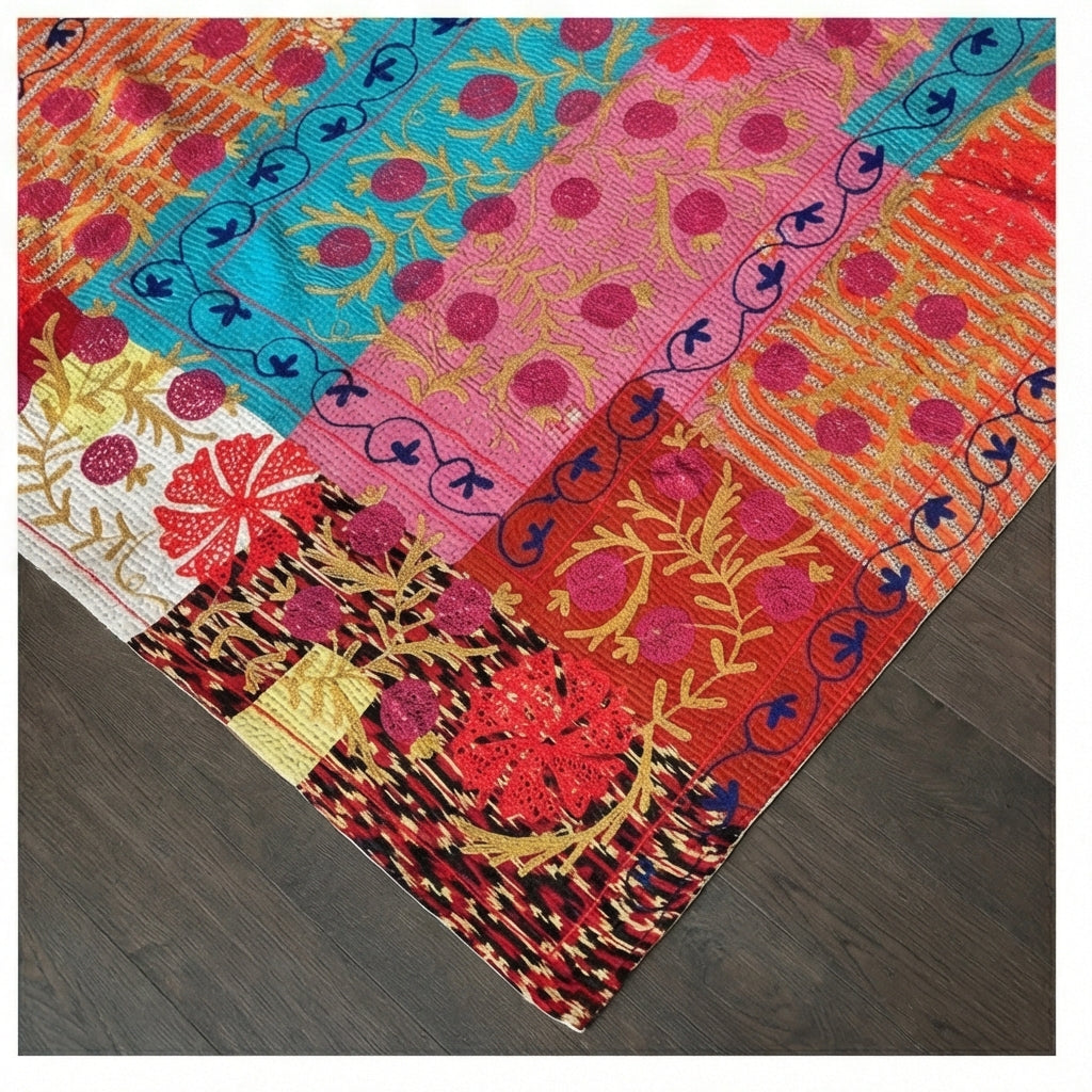 Ancient Echo Luxury Vintage Suzani Kantha Throw