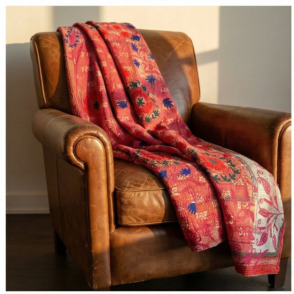 Sacred Garden Luxury Vintage Suzani Kantha Throw