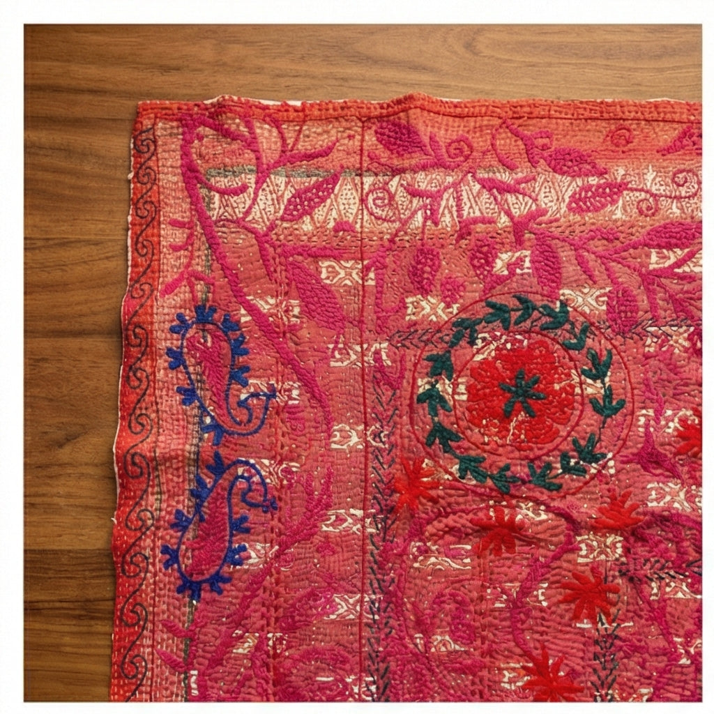 Sacred Garden Luxury Vintage Suzani Kantha Throw