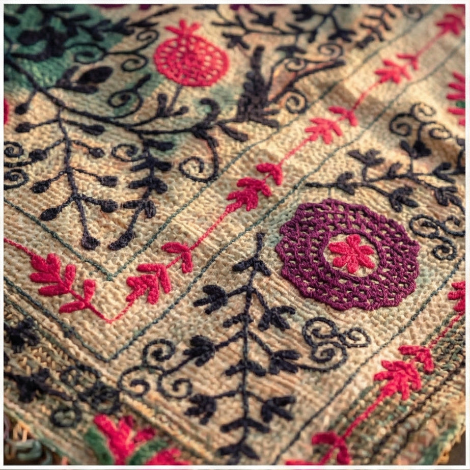 Hidden Oasis Luxury Vintage Suzani Kantha Throw
