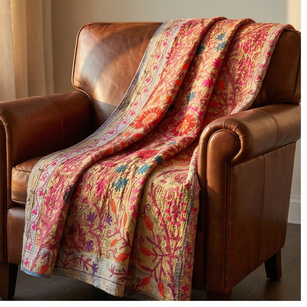 Celestial Haven Luxury Vintage Suzani Kantha Throw
