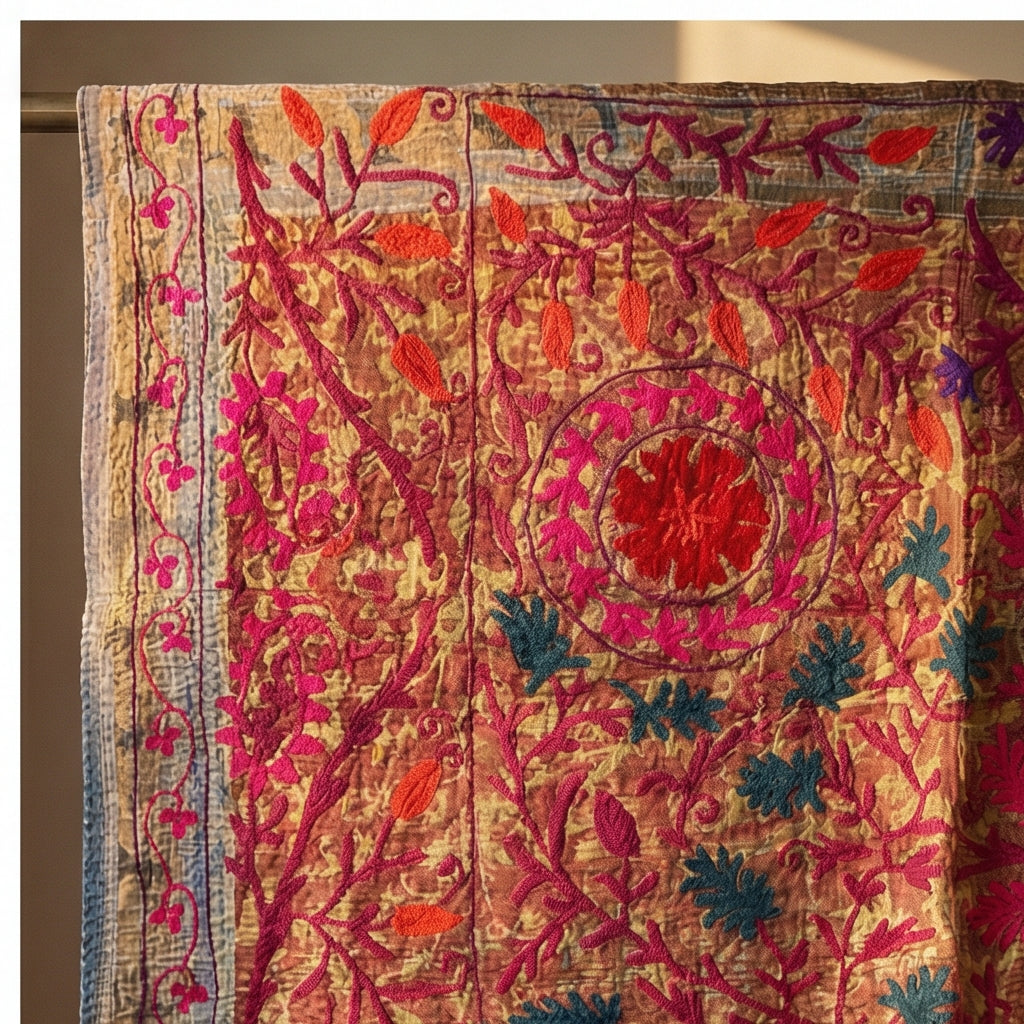 Celestial Haven Luxury Vintage Suzani Kantha Throw
