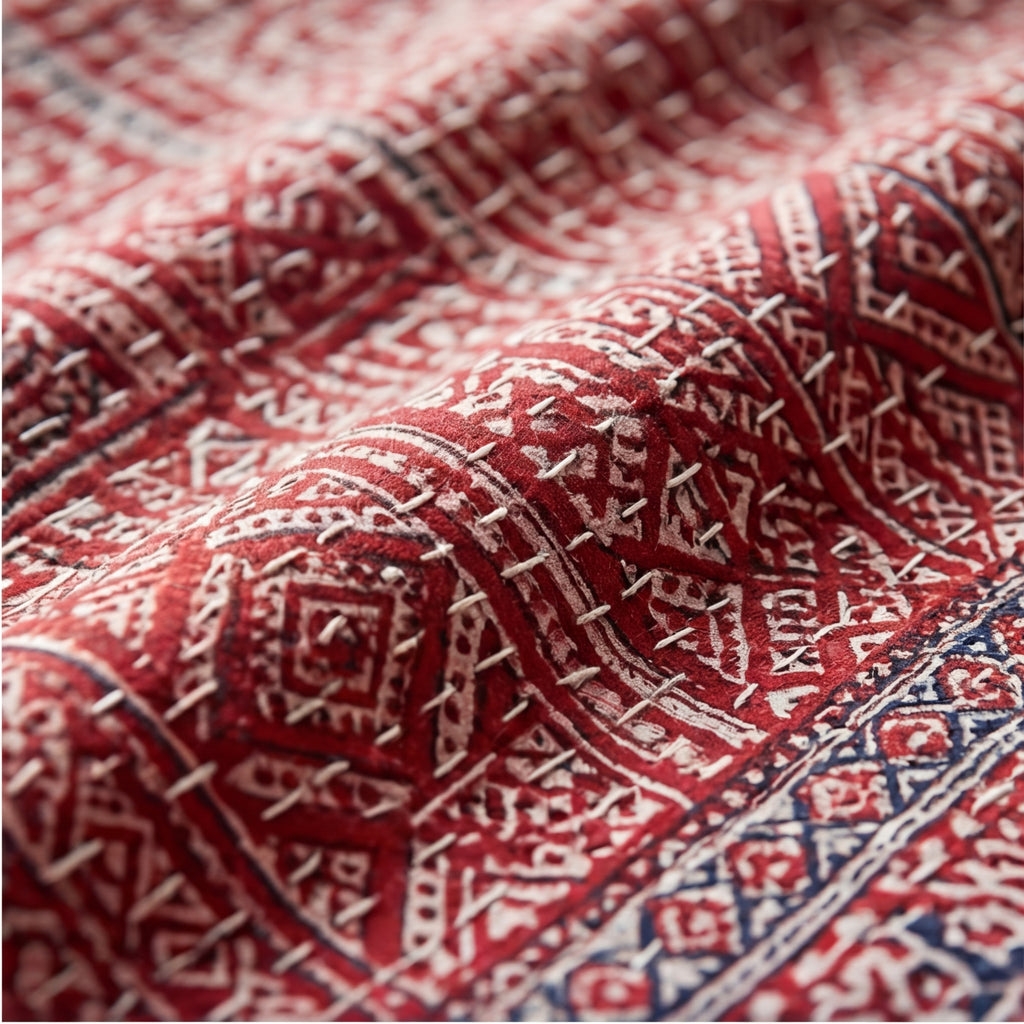 Indigo Ajrakh Kantha Queen Size Bed-spread (Reversible)