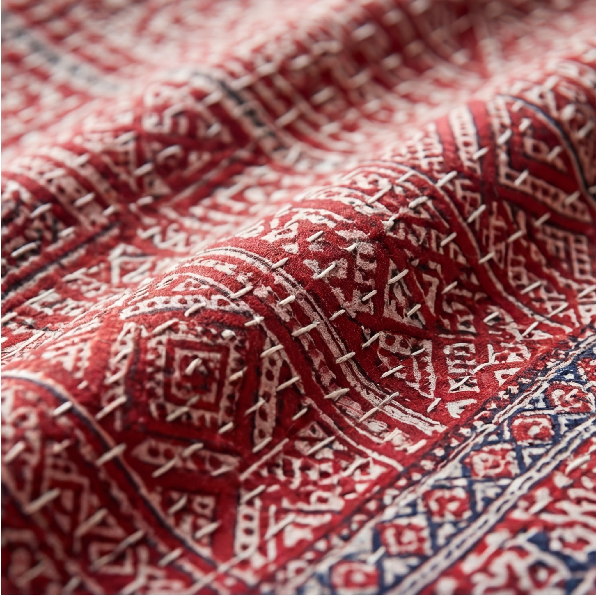 Indigo Ajrakh Kantha Queen Size Bed-spread (Reversible)