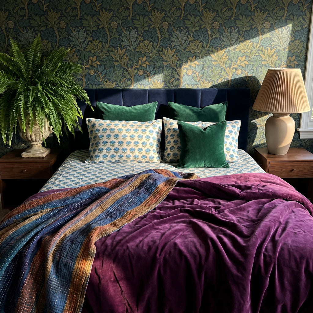 Indigo Bloom Hand Block Printed KING Bedsheet