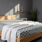 Indigo Bloom Hand Block Printed KING Bedsheet