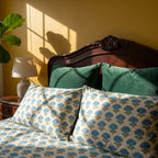 Indigo Bloom Hand Block Printed KING Bedsheet