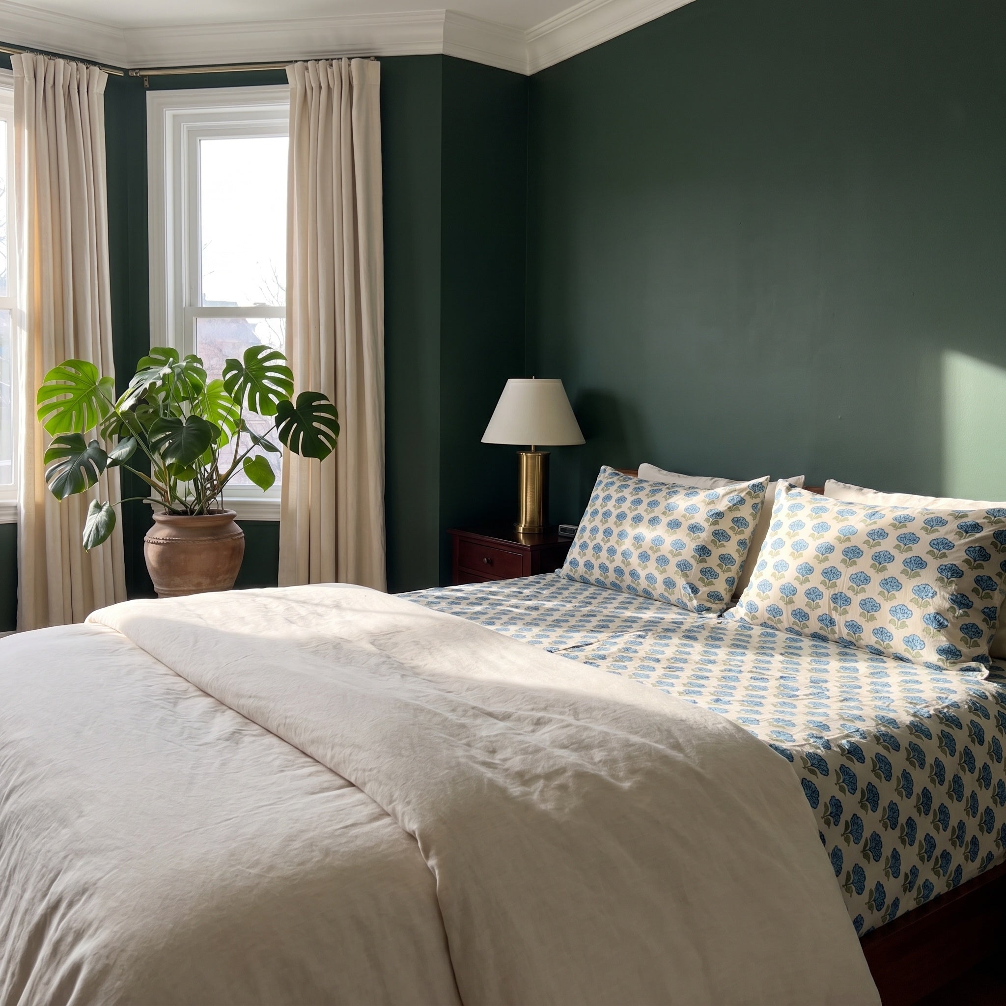 Indigo Bloom Hand Block Printed KING Bedsheet