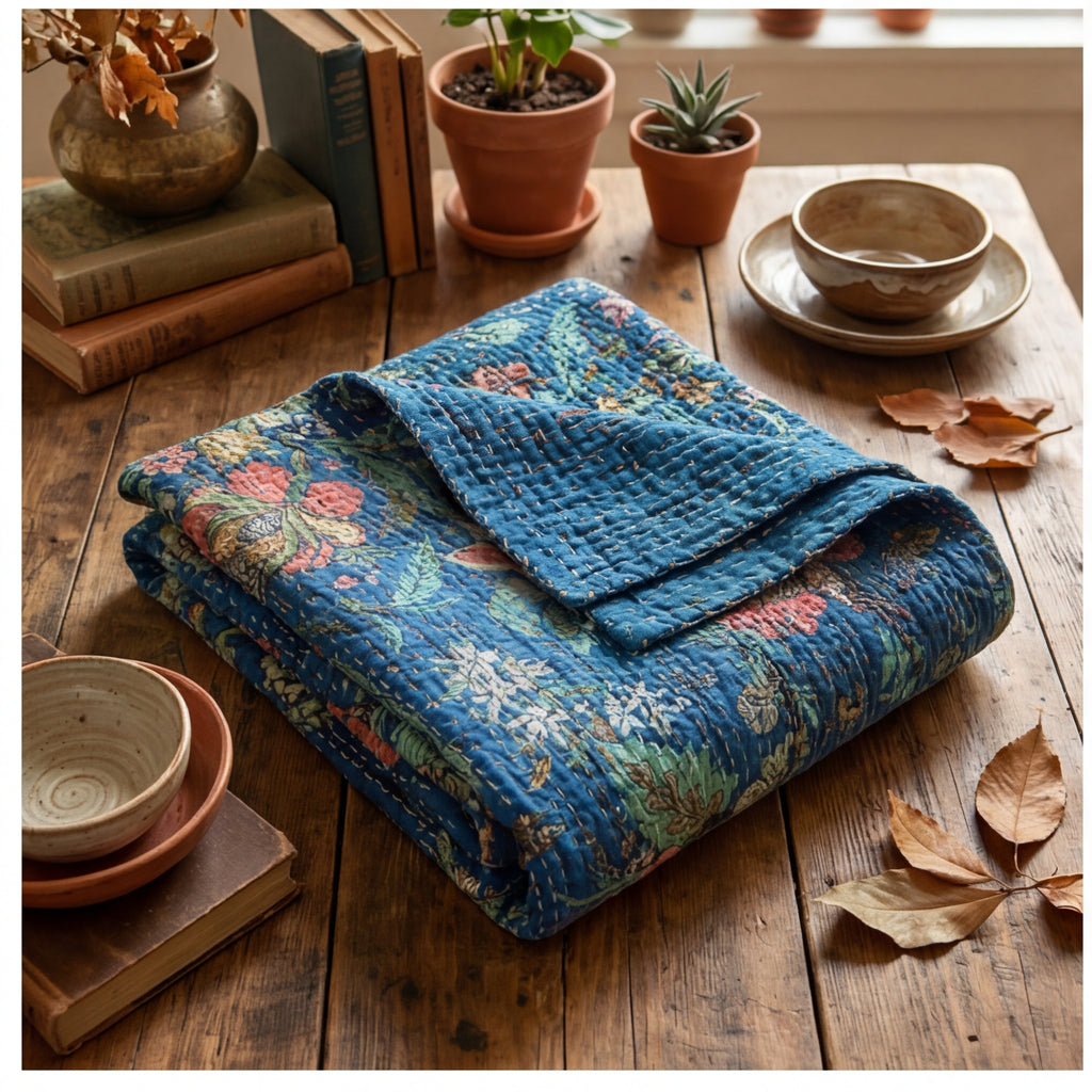 Emerald Wilderness Reversible Kantha Throw