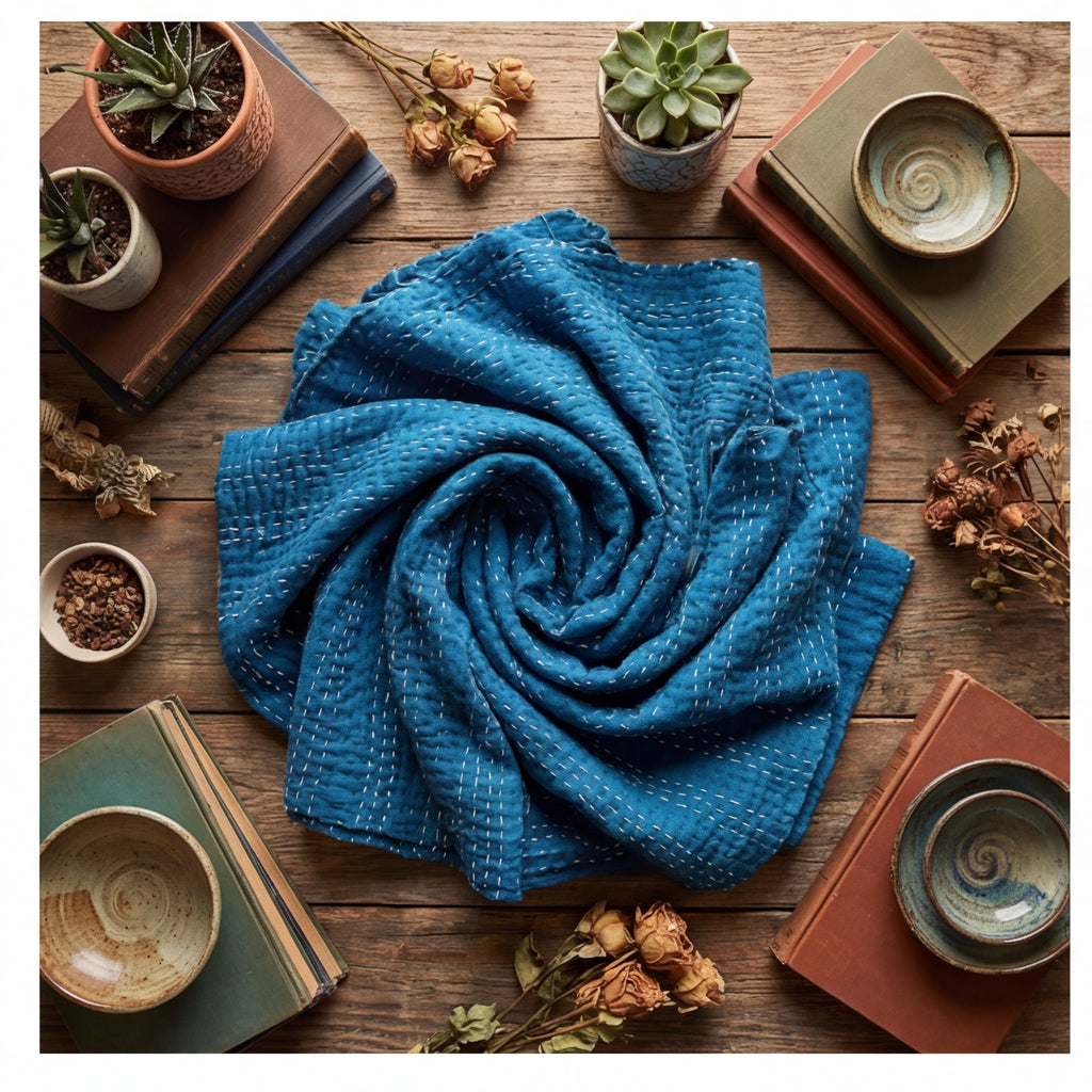 Emerald Wilderness Reversible Kantha Throw