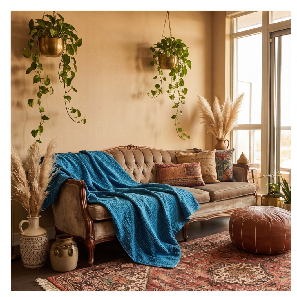 Emerald Wilderness Reversible Kantha Throw