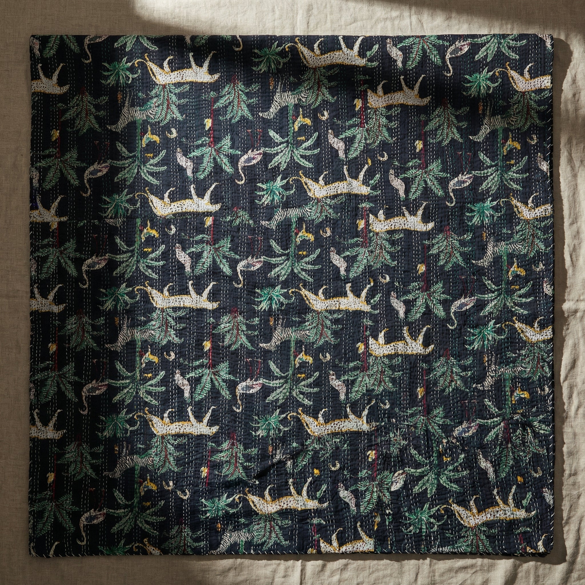 Midnight Jungle Reversible Kantha Throw