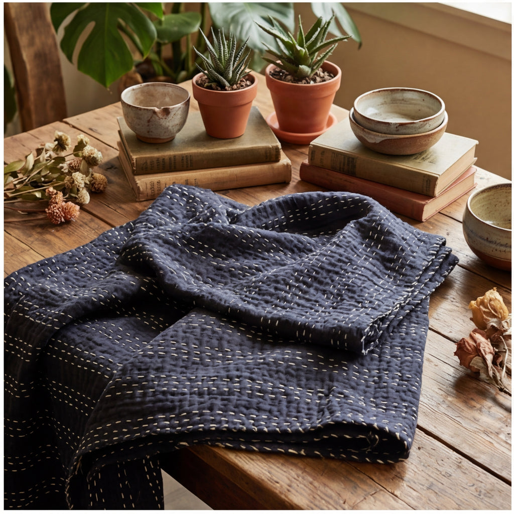 Midnight Jungle Reversible Kantha Throw