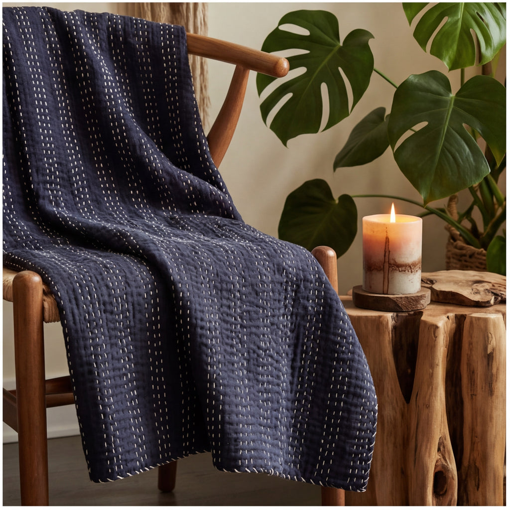 Midnight Jungle Reversible Kantha Throw