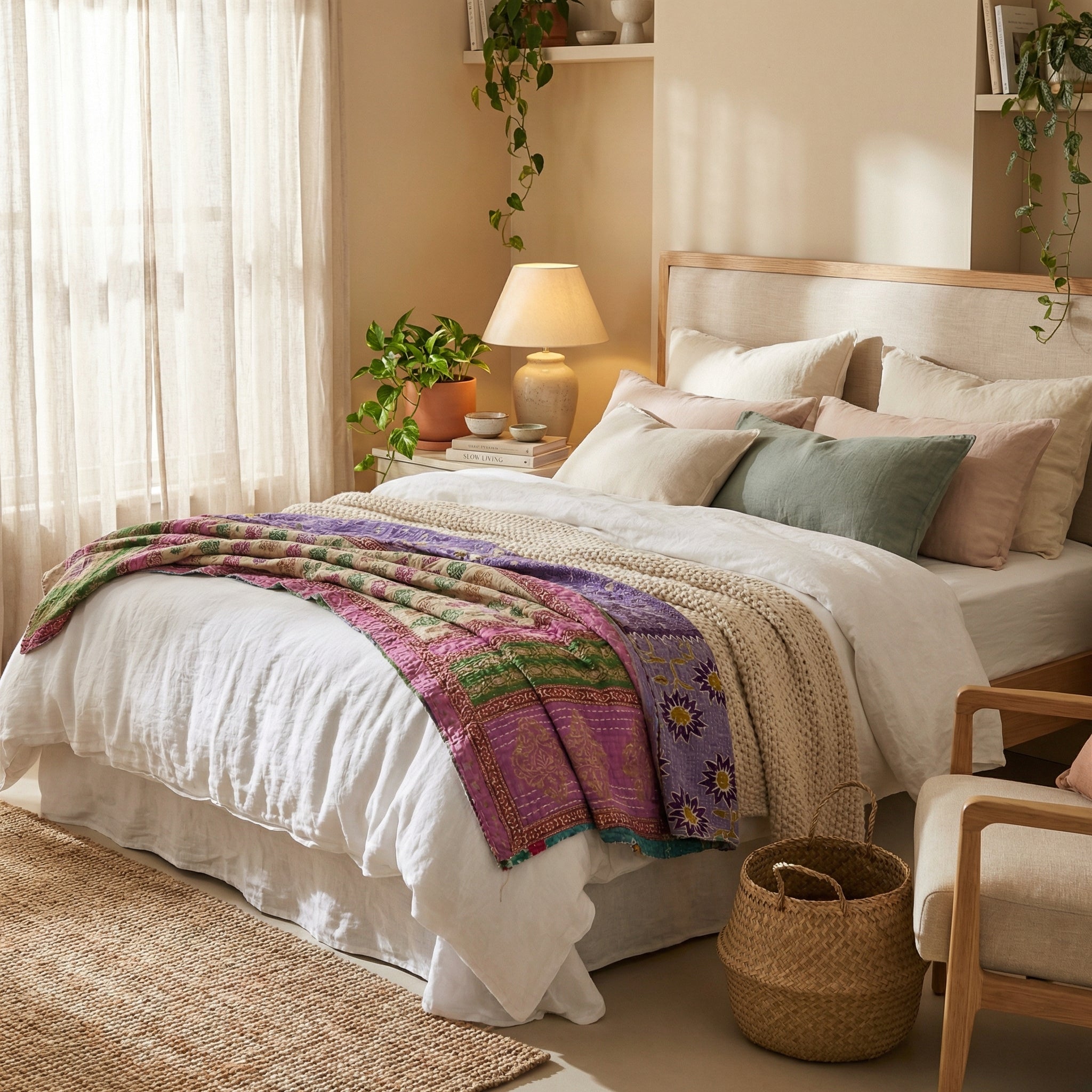 Vintage Bloom  Reversible Kantha Throw