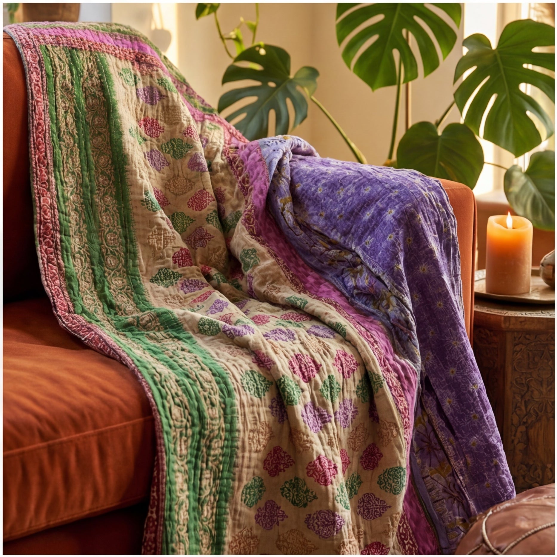 Vintage Bloom  Reversible Kantha Throw