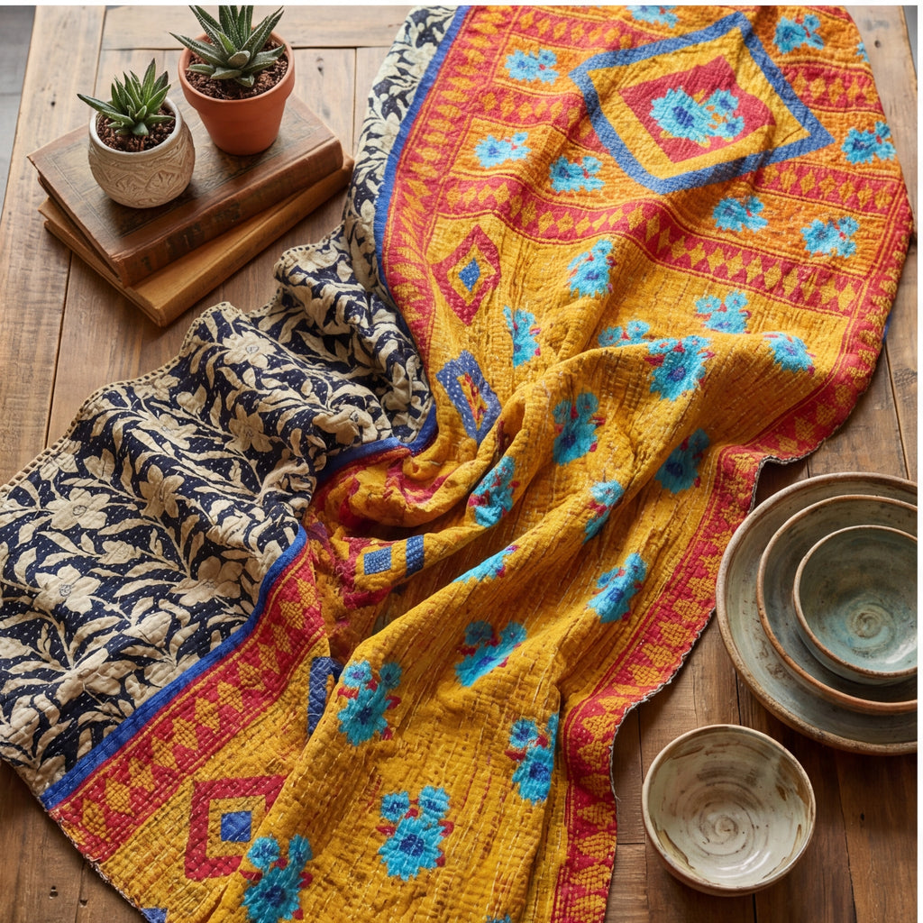 Wanderlust Kantha Reversible Kantha Throw