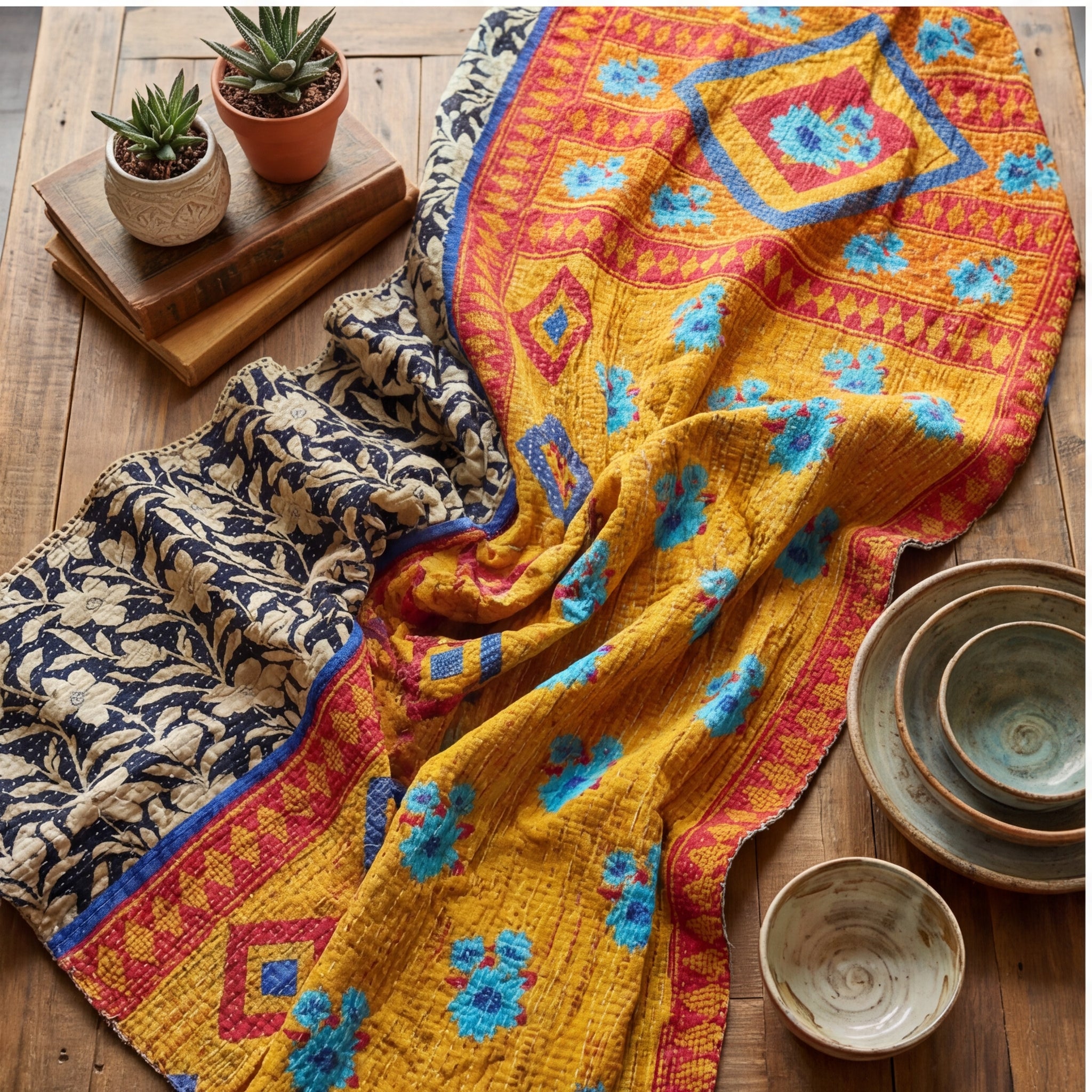 Wanderlust Kantha Reversible Kantha Throw
