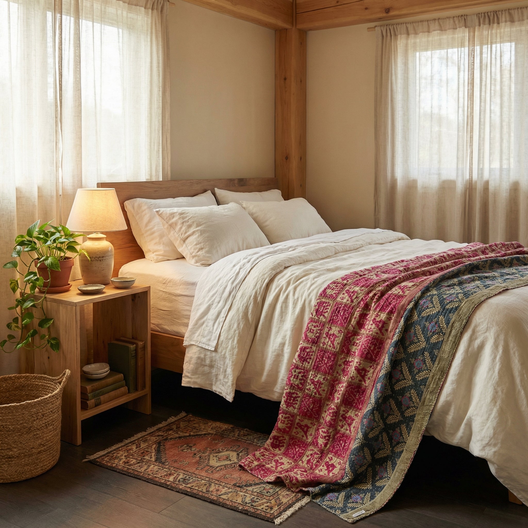 Tranquil Garden Reversible Kantha Throw