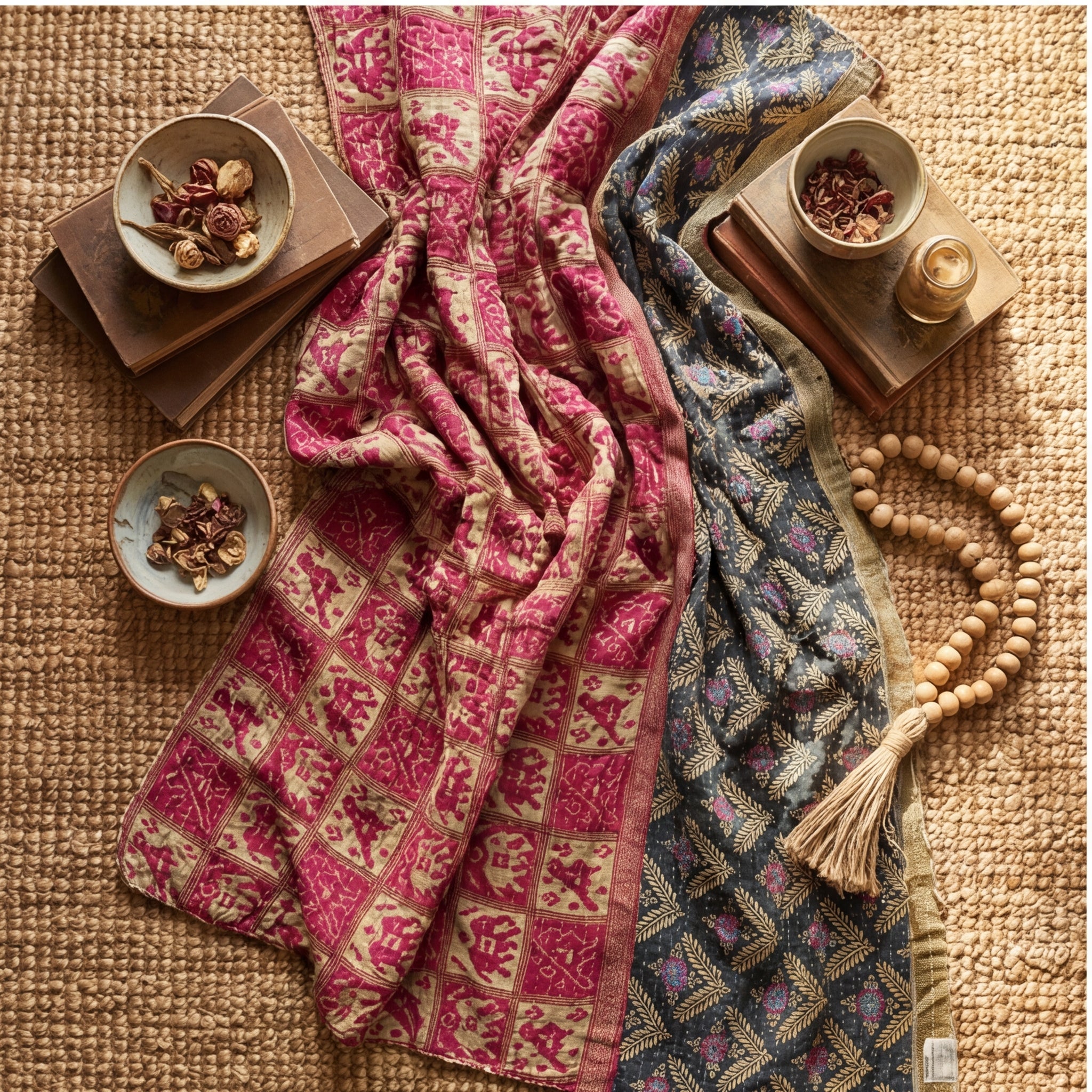 Tranquil Garden Reversible Kantha Throw