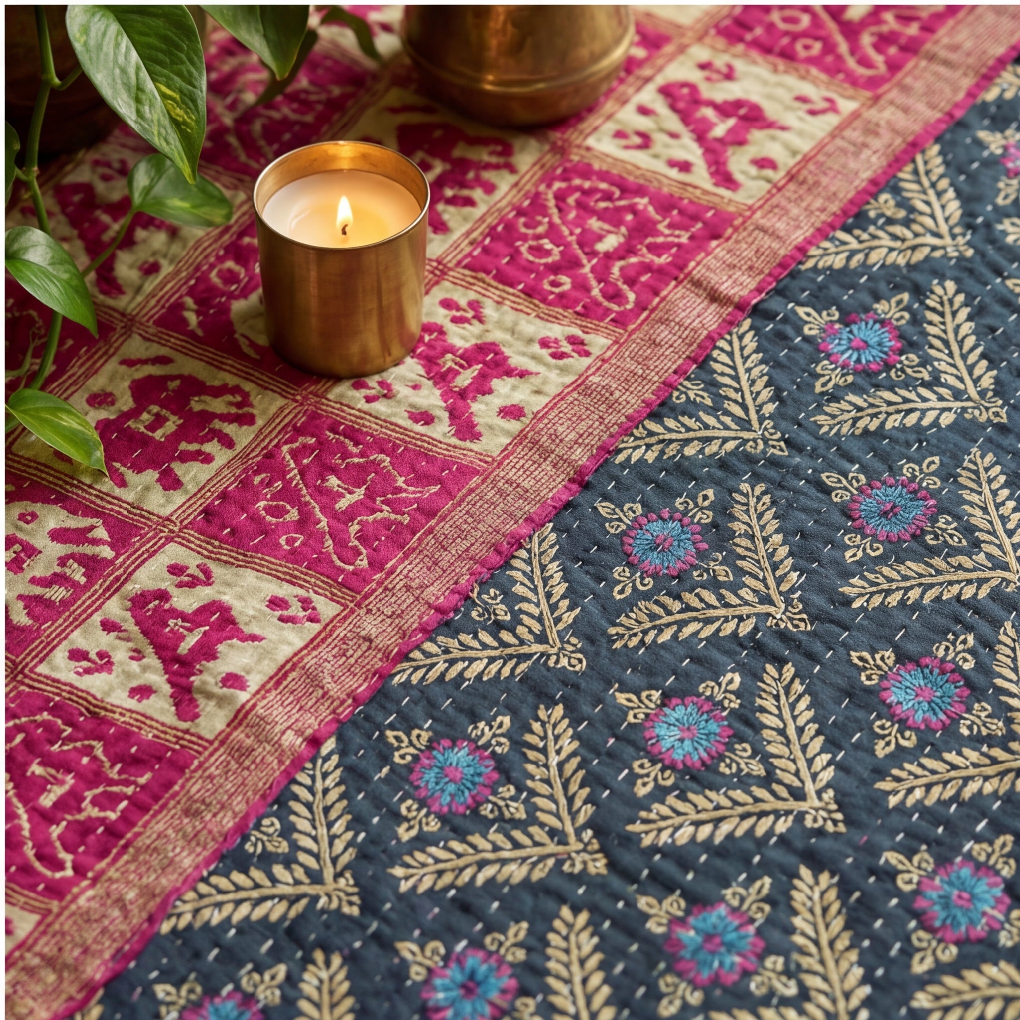 Tranquil Garden Reversible Kantha Throw