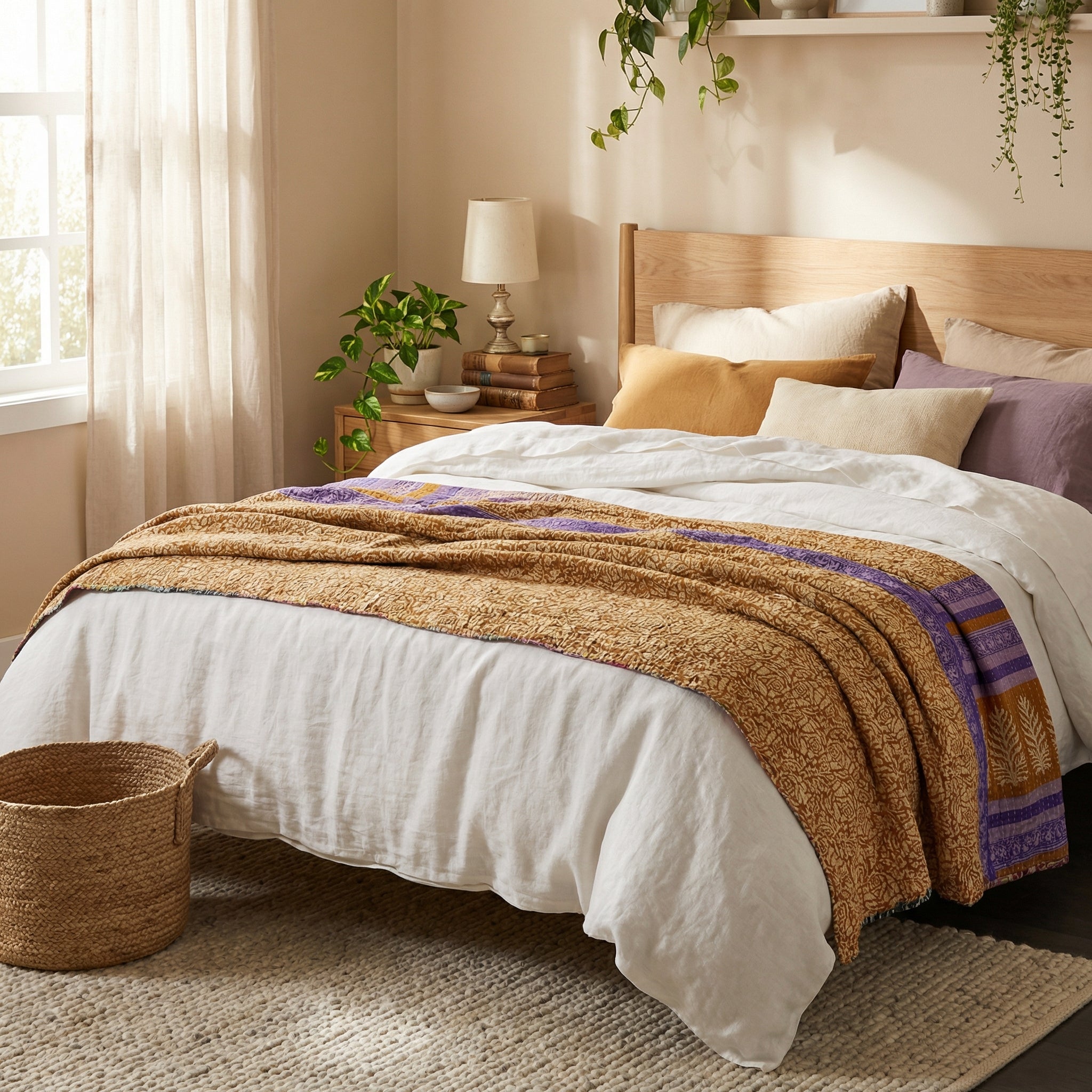 Tranquil Garden Reversible Kantha Throw