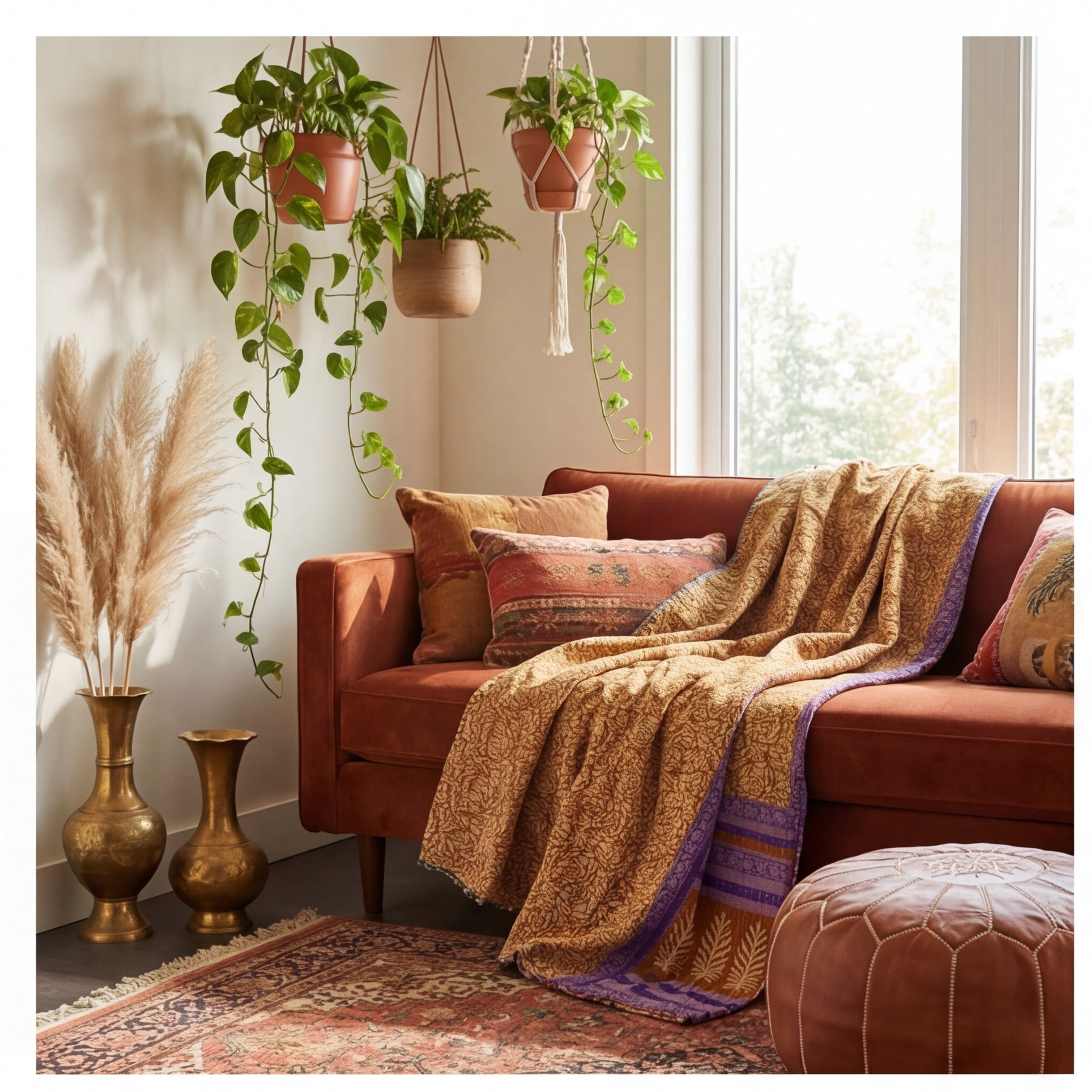 Tranquil Garden Reversible Kantha Throw