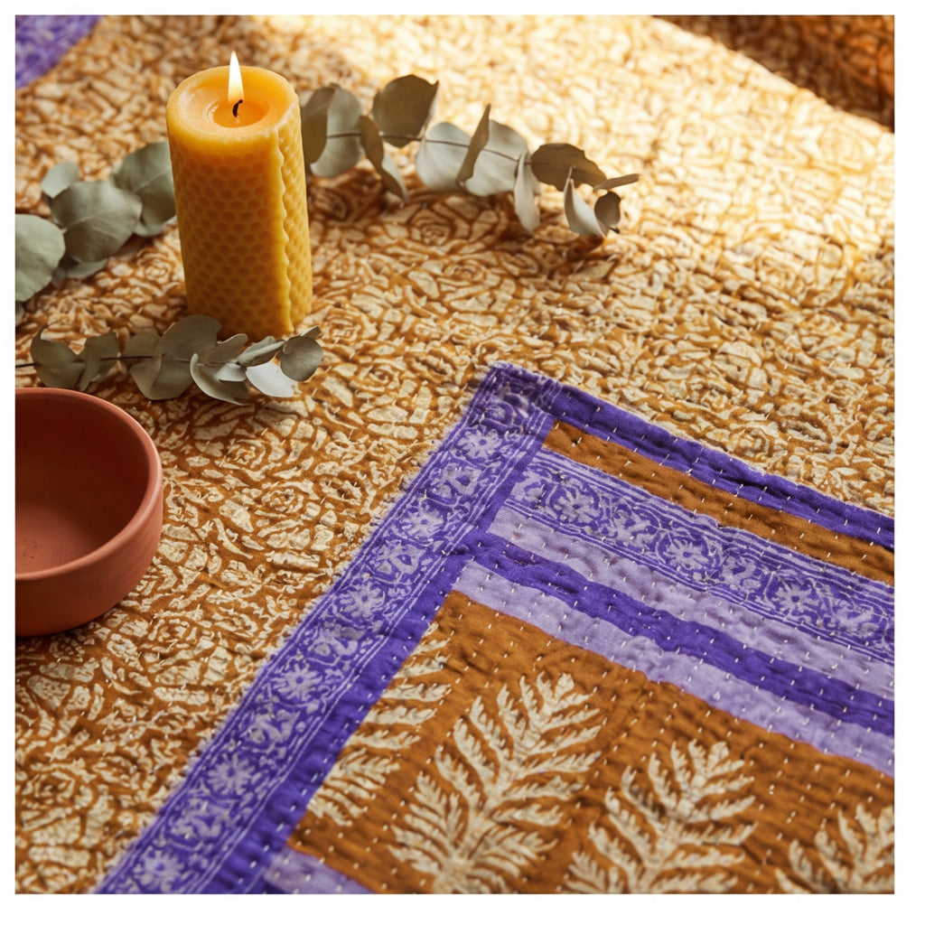 Tranquil Garden Reversible Kantha Throw