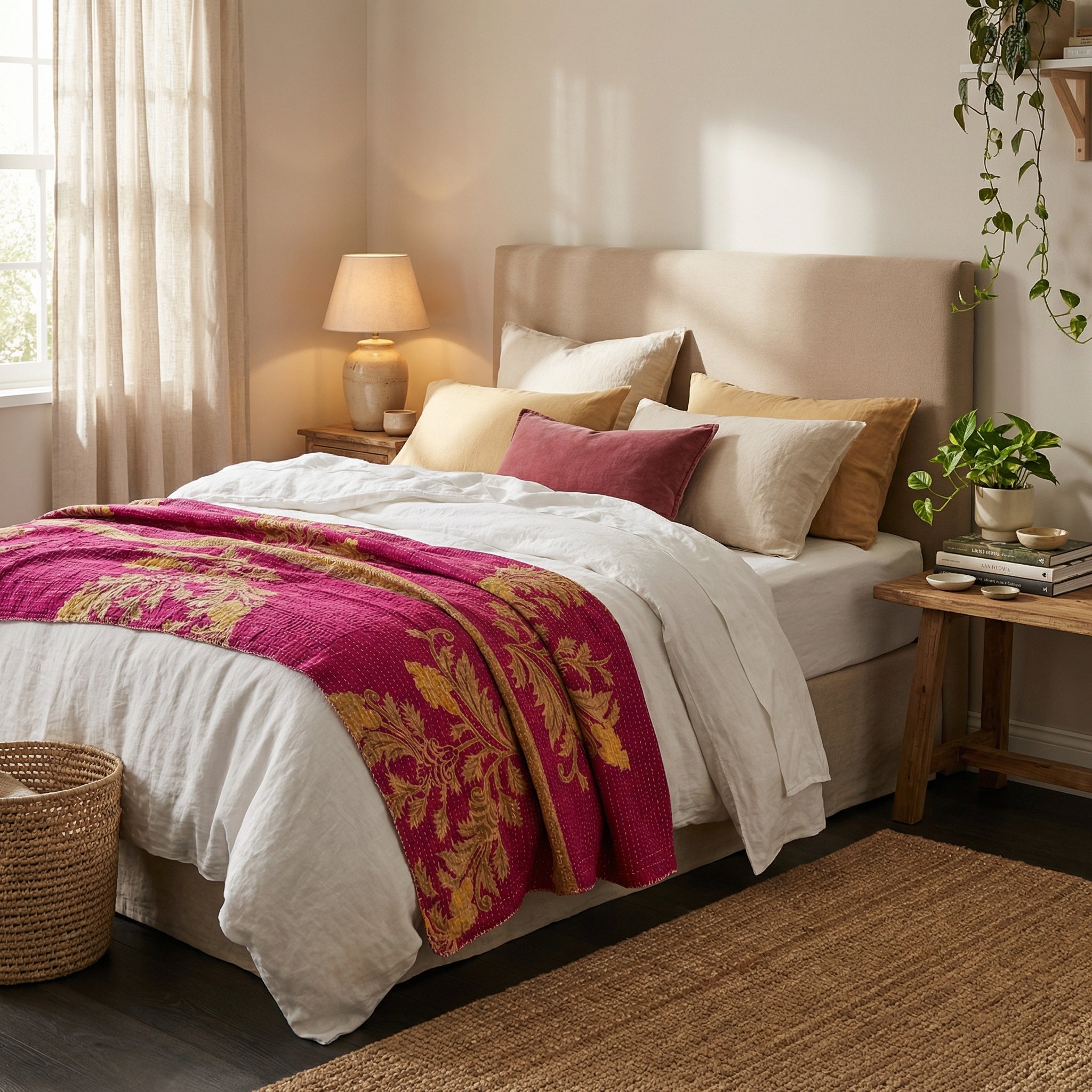 Serene Meadow Reversible Kantha Throw