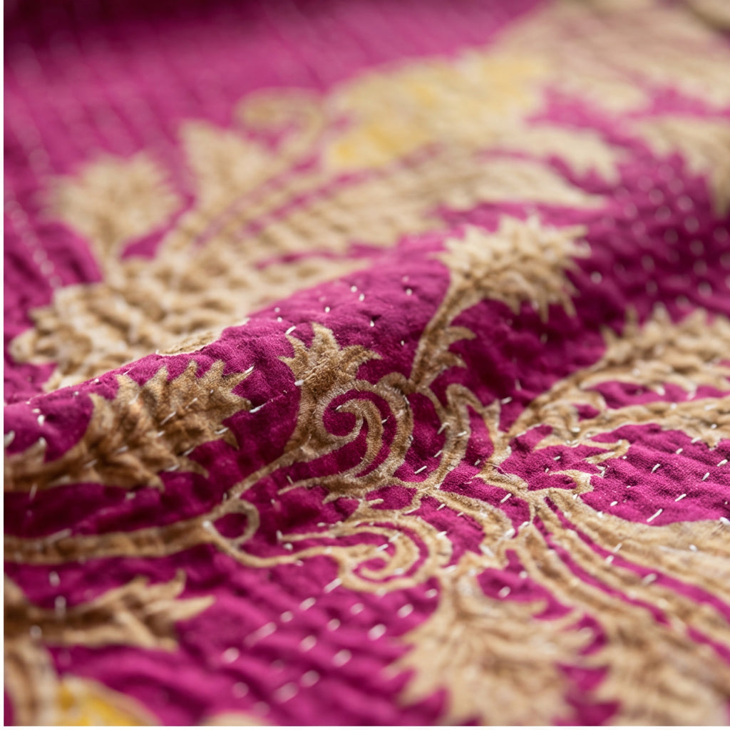 Serene Meadow Reversible Kantha Throw